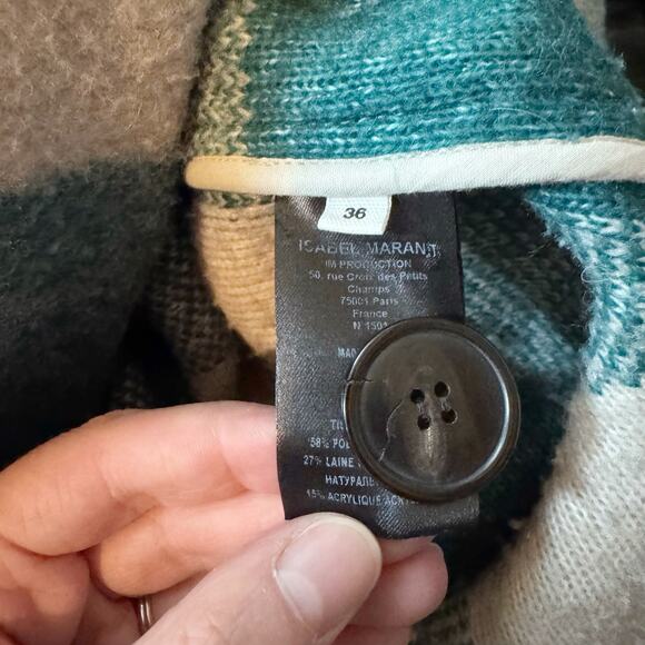 Isabel Marant Etoile Gabriel Teal Cream Checkered Wool Jacket Size FR 36 Small - Picture 7 of 11